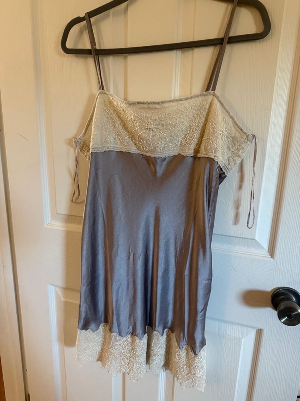 Free People Satin Chemise in Taupe with Cream Lace